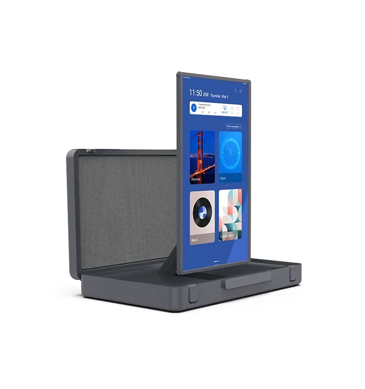 2026 27 Inch Rotatable Briefcase Design PackGo Touch Screen Portable Outdoor Suitcase Android 12 Smart Display for Home Fitness