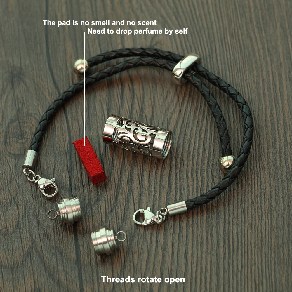 Black Leather Aromatherapy Bracelet Stainless Steel Locket Essential Oil Diffuser Bracelet Leather Charm Bracelets Aroma Jewelry