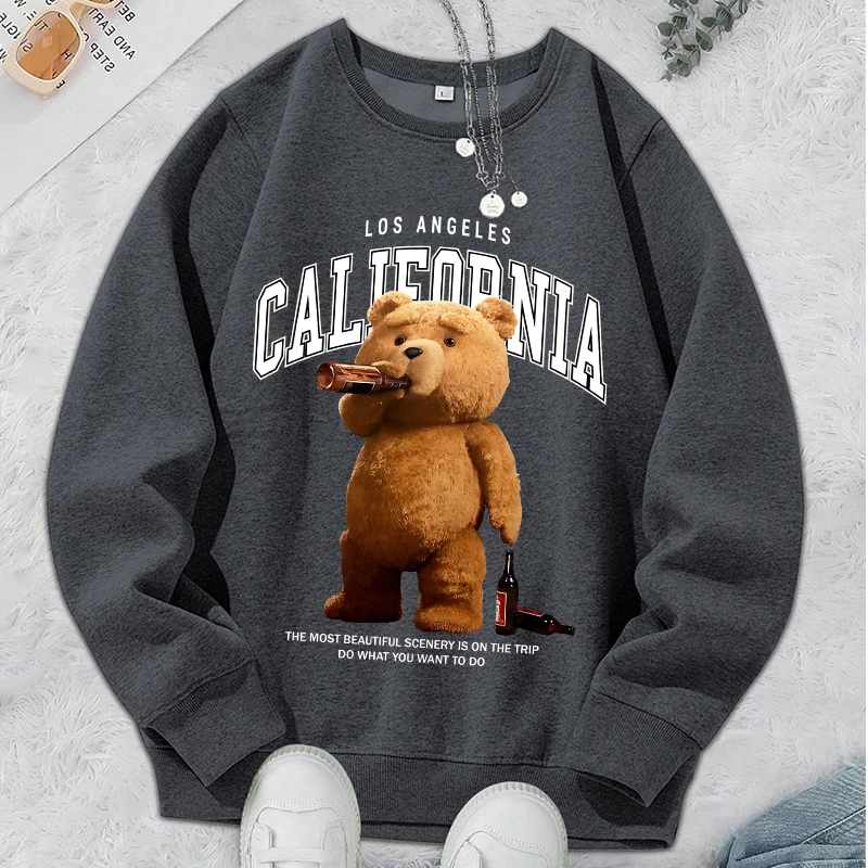 

Beer Bear And City Letter Printed Men'S Hooded Harajuku Oversize Hoodies Fashion Fleece Hoodie Autumn Casual Soft Male Clothing