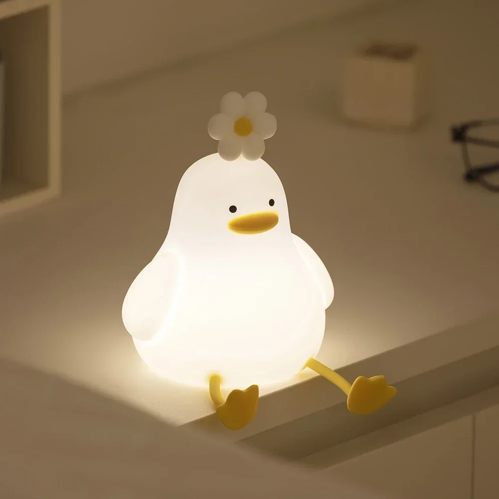 เป็ดน่ารัก LED Night Light USB ชาร์จ Nightlights โคมไฟซิลิโคนสวิทช์สัมผัสห้องนอนเด็ก WARM มาพร้อมกับ Night lightls