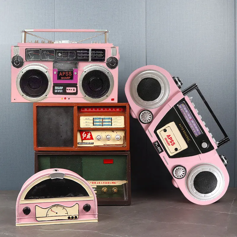 

Винтажная розовая радиомодель, орнамент, скандинавский дизайн ногтей и украшение для салона красоты, витрина для магазина