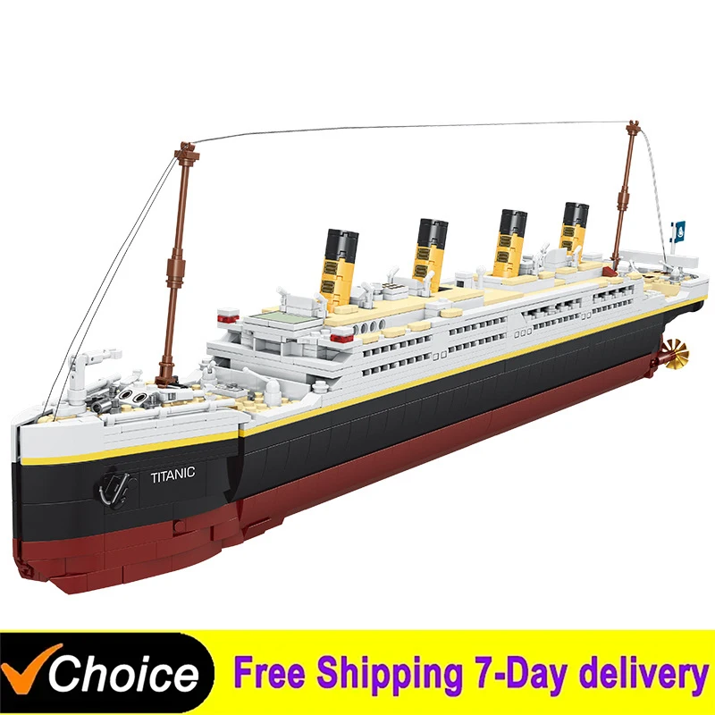 

Hot MOC 2022PCS Titanic Model Creative Luxury Cruise Ship Set Series DIY Boat City Building Blocks Bricks Children Toys Gifts