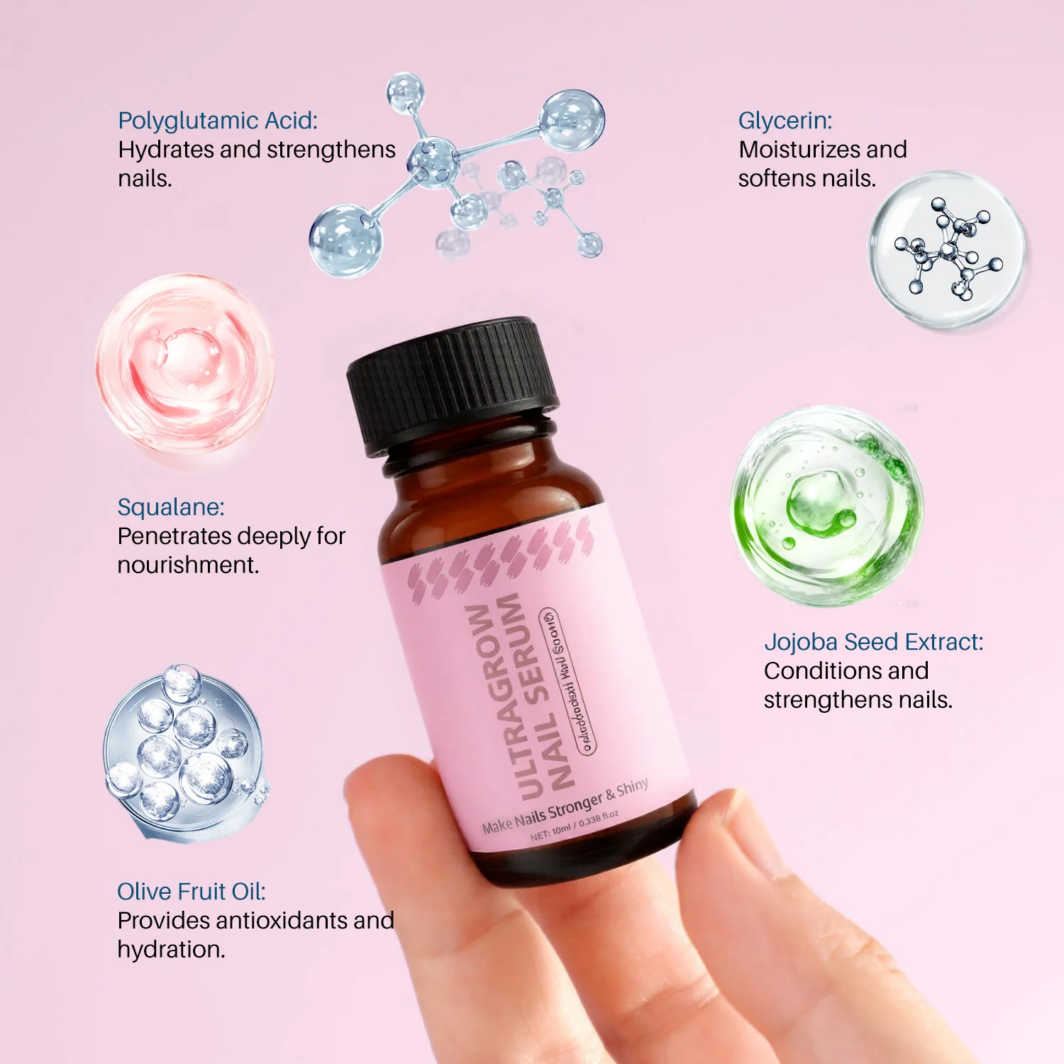 10ML UltraGrow Nail Serum for Growth and Strength with Keratin Complex Olive Oil & Vitamin E for Weak, Brittle, Splitting Nails