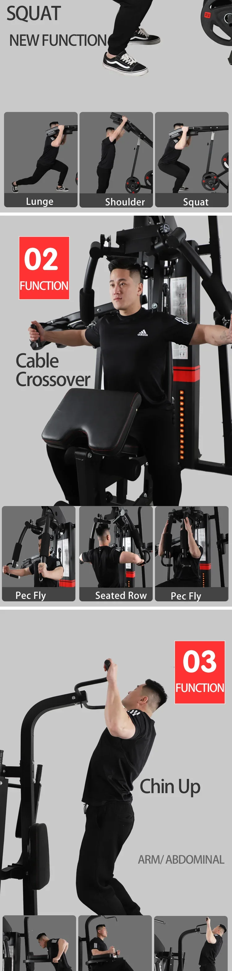 High Quality  multi function home gym fitness equipment three station home gym with squat machine