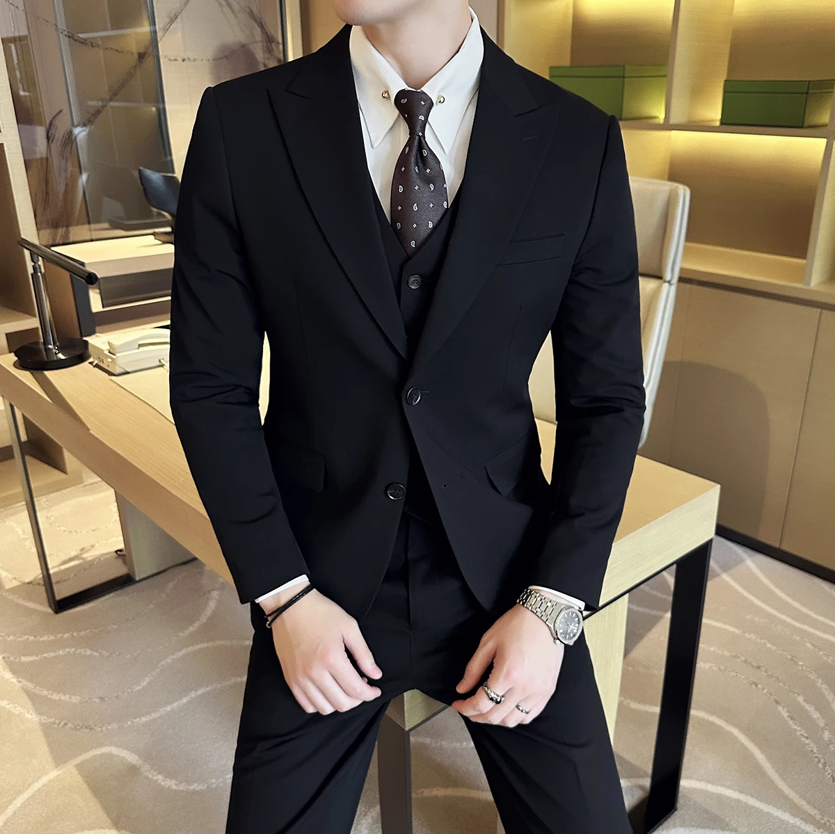 Plus Size 6XL 5XL High Quality Korean Luxury Men Suits Single Breasted Wedding Party Tuxedo Blazer Jacket+Vest+Pants 3 Piece Set