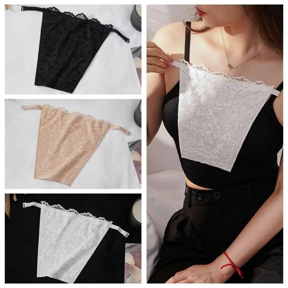 Double Layer Strapless Insert Wrapped Chest Transparent Mesh Lace Flower Anti-Glare Tube Top Intimates Accessories