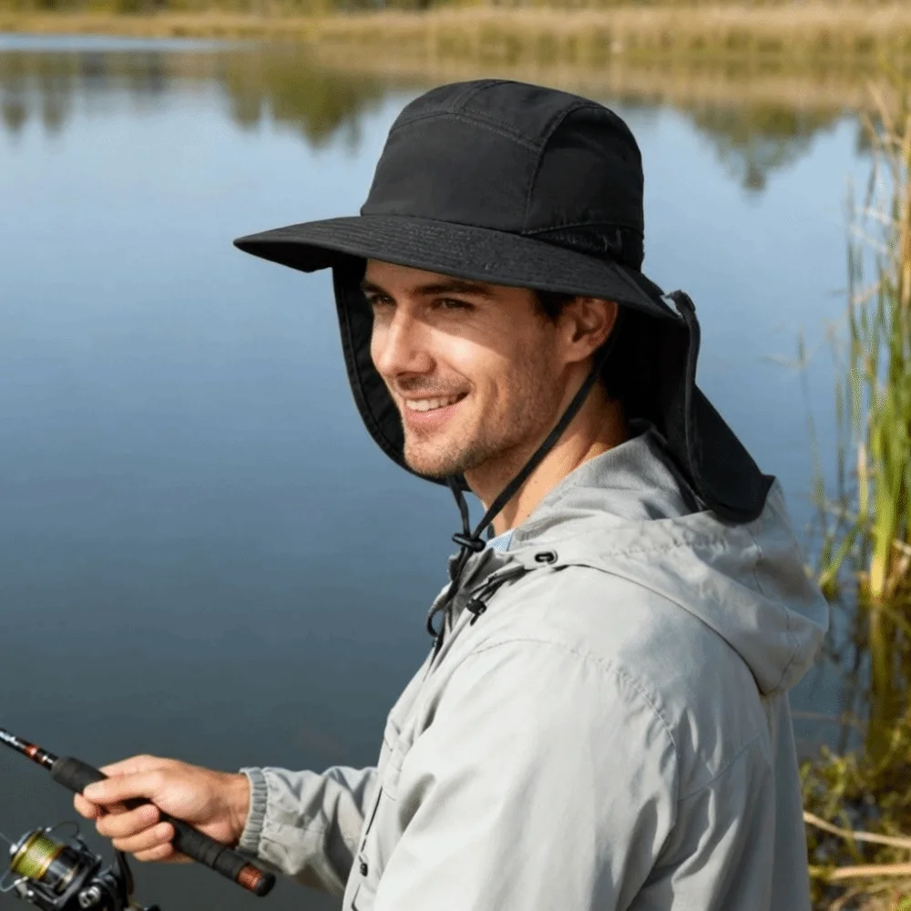 Sunhat Wide Brim Outdoor Sun Hat Adjustable with Neck Flap Fisherman Cap Quick-drying Breathable Bucket Cap Women