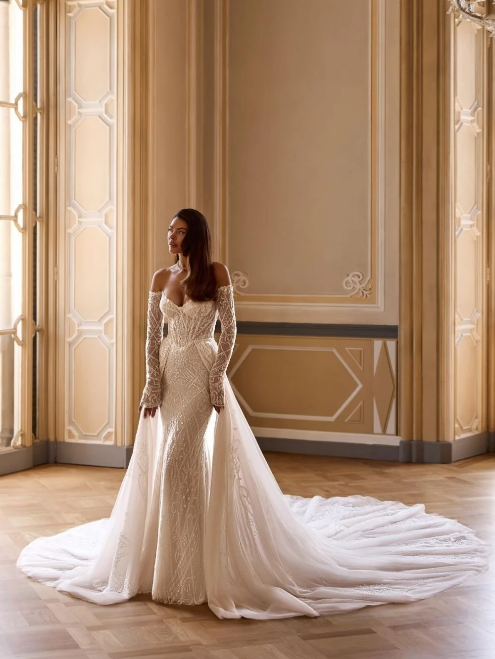 Vestido de novia lujoso con cuentas, vestido de novia largo hasta el suelo con hombros descubiertos de ensueño, nuevos vestidos personalizados con cuello en forma de corazón para novia