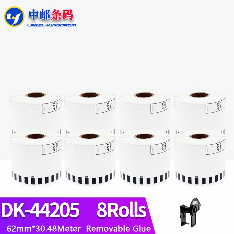 8 Refills Roll Compatible DK-44205 Label Removable Glue 62mm*30.48M Continuous for Brother QL-700/800/1060/1100 Printer DK-4205