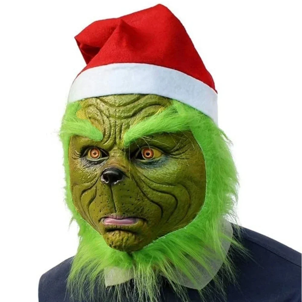 Maska bożonarodzeniowa z czerwonym kapeluszem i brodą, akcesoria do kostiumów Cosplay, nakrycie głowy, artykuły