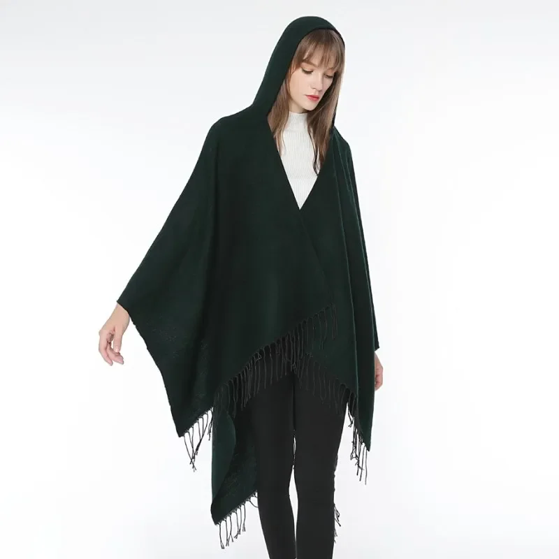 Primavera outono grã-bretanha casual preto split casal xale cachecol capa imitação de lã poncho senhora capas vinho vermelho capas