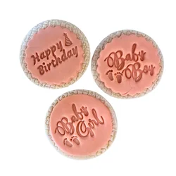 Cake Tools Happy Birthday Baby Boy Girl PLA Stamp Mold Cookie fondant Emboss Cake Decorating Pla Pink Cookie Cutter