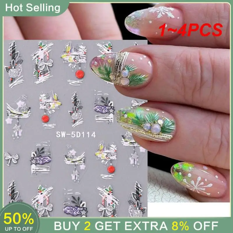 1~4PCS Anaglyph Nail Stickers Perfect For Christmas Manicure Lovely Nail Stickers Fashion Nail Art Decoration