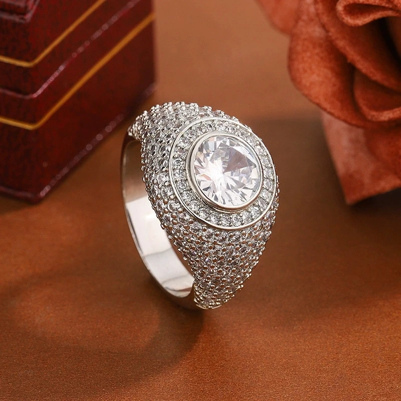 Luxury Full Inlaid White Zircon Wedding Ring Daily Wear 925 Sterling Silver Precision Microset Wedding Men Women Ring