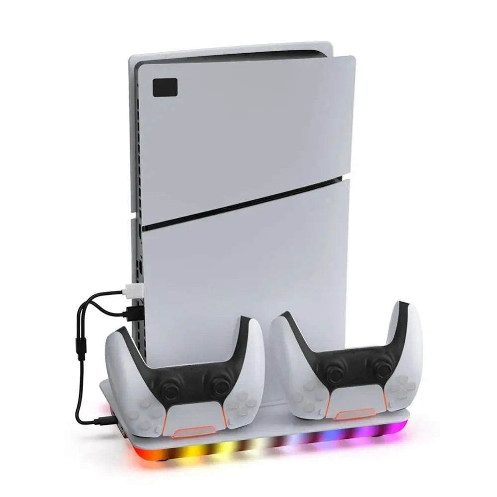 

3-Level Cooling Fan Vertical Cooling Stand ABS Multi-function Gamepad Charging Base Durable for PS5 Slim Console