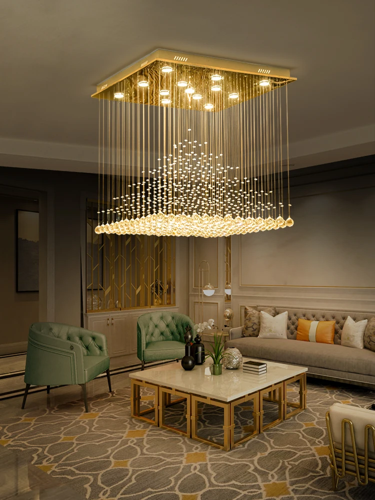 

Modern Ceiling Living Room Square Crystal Stainless Steel Base Lamp Stair Attic Crystal Ceiling Chandelier