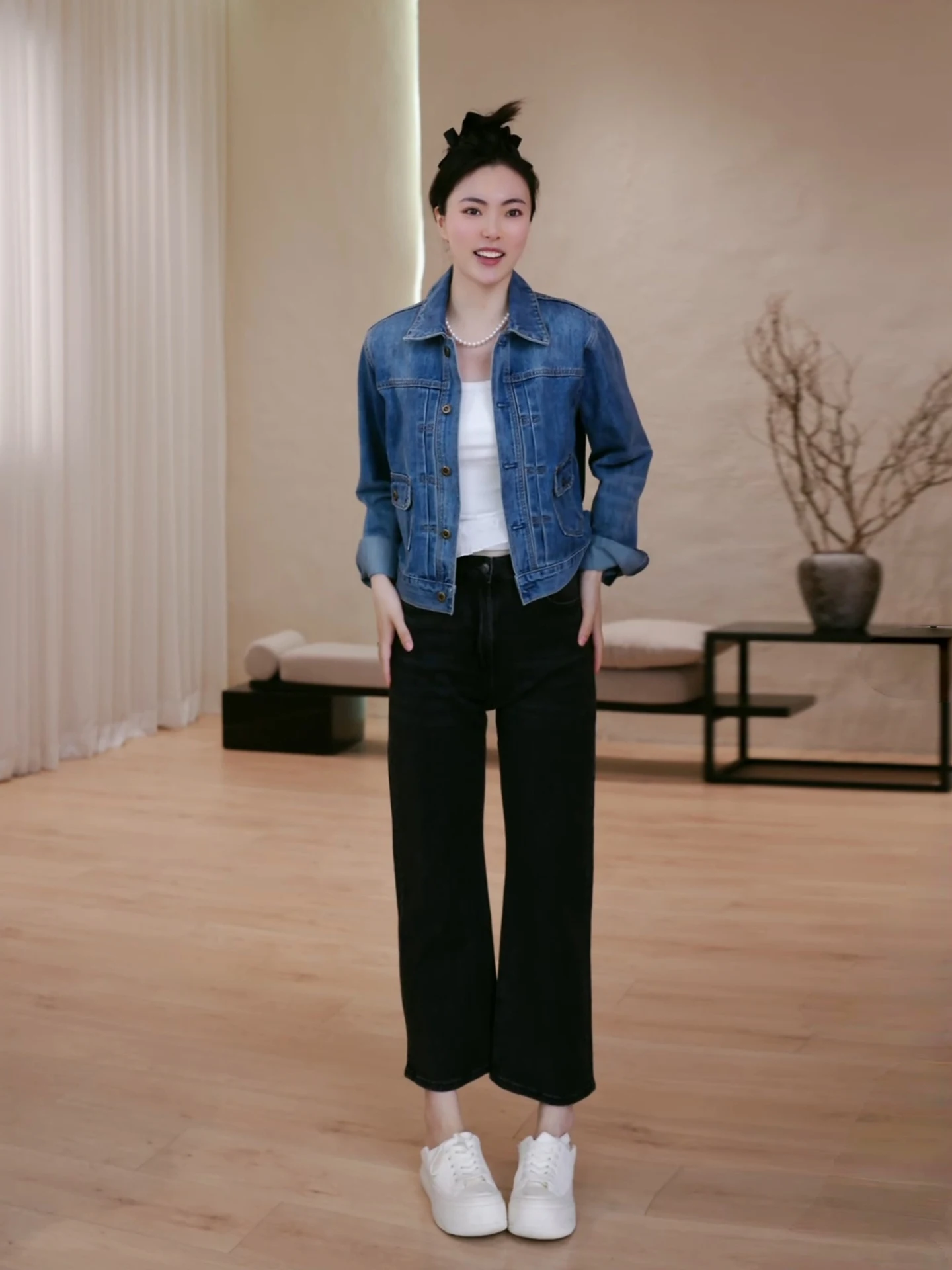 

AW Wang Na Na Casual High Waist Straight Leg Cotton Denim Jeans Loose Fit Black White Washed Spring New Style Ladies Jeans