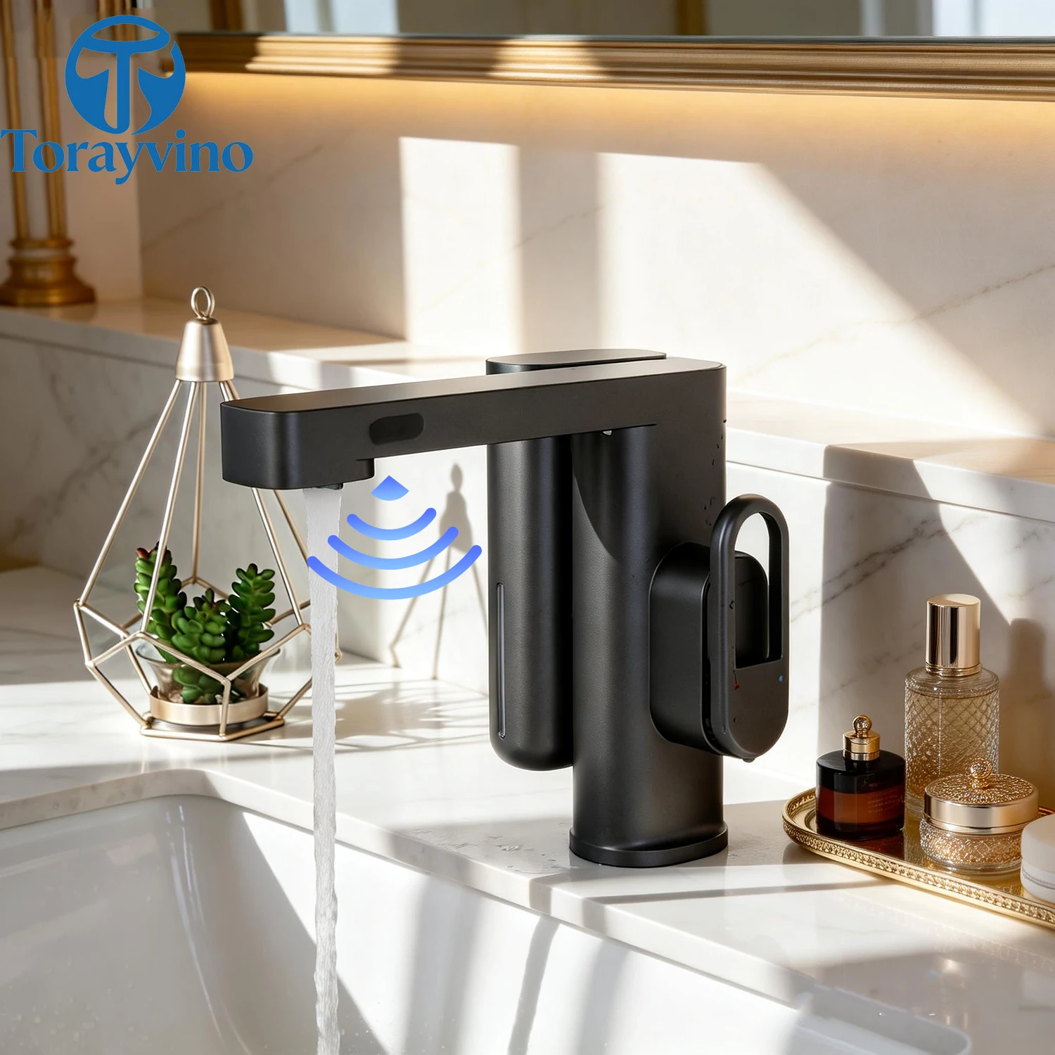 Torayvino Bathroom Basin Sensor Faucet Deck Mounted With Soap Dispenser Foam Style Touch Free Hot Cold Water Outlet Mixer Taps