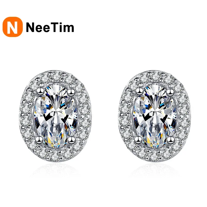 

NeeTim 0.5ct D Color Oval Cut Moissanite Stud Earrings Lab Created Diamond 925 Sterling Silver Gold Plated Wedding Jewelry Gift