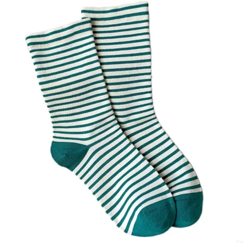 573B Women Japanese Korean Colorful Striped Cotton Middle Tube Socks Harajuku Aesthetic Students Athletic Middle Calf Socks