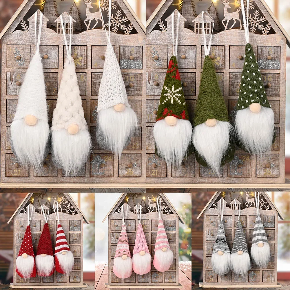 3pcs Christmas Tree Hanging Gnome Plush Gonk Santa Doll Pendants Xmas Ornaments For Kid Home Party Decoration 15x6x4cm