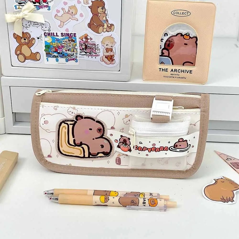 Multifunctional Capybara Pen Bag Zipper Design Large Capacity Stationery Bag Multilayer Pencil Case Students