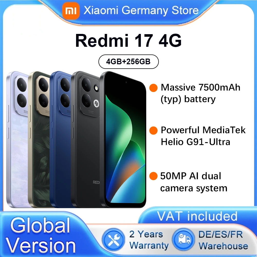 Globale Version Xiaomi Redmi 17 Smartphone 4G 6,9' Display Riesiger 7500mAh Akku 45W Turbo-Ladung Robustes Corning Gorilla Glass 7i