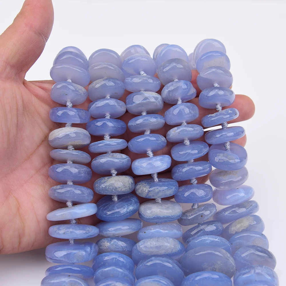 APDGG Big Natural Blue Lace Agate Gems Smooth Wheel Shape Graduated Center Drilled Loose Beads 16.5'' Strand Jewelry DIY