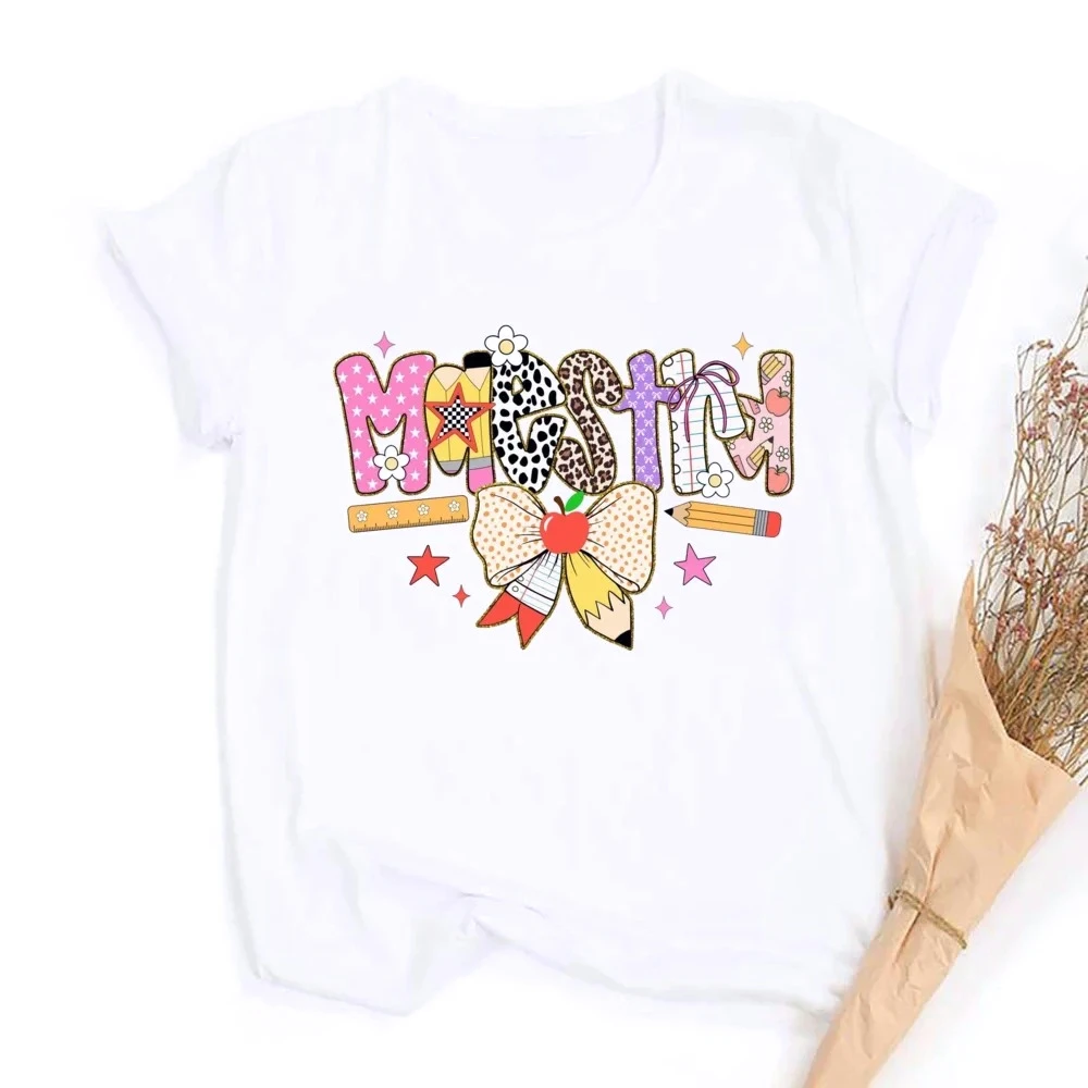 Spanish Maestra Pencil Print T-shirt Back To School Gift Teacher Lift Outfit Retro Short Sleeve Women Tee Tops Teacher's Clothes