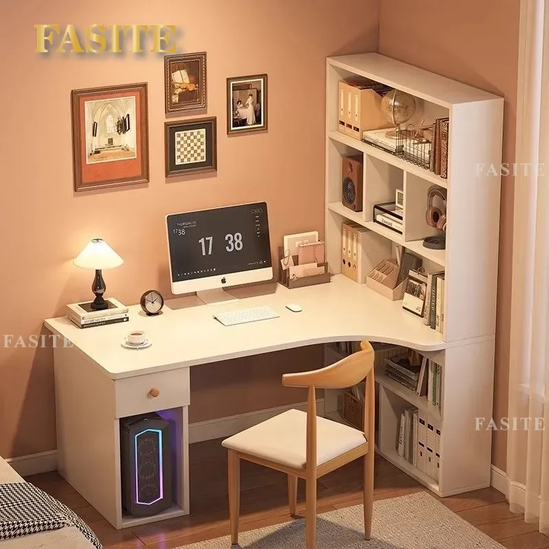 For Corner Desk Gaming Table with Integrated Bookshelf Household Computer Desk for Bedroom Study Space Saving Multifunctional