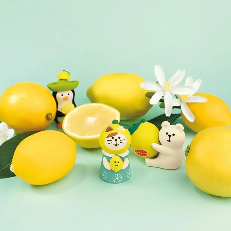 Zakka Japão Lemon Cat Japão Decoração Estante Decoração Collectible Home Decor Resina Artesanato Japão Ornamentos Cena Decoração