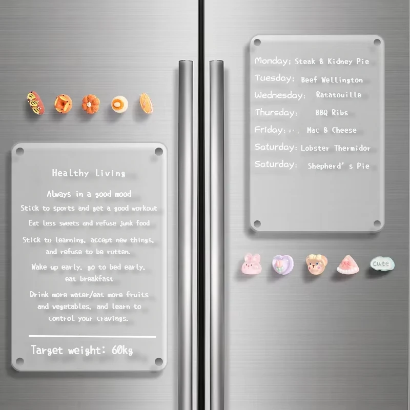 Löschbare Nachrichtentafel aus Acryl, magnetischer Mahlzeitenplan für Kühlschränke, magnetische Menütafel, Planungstafel, Notiztafel für den Kühlschrank