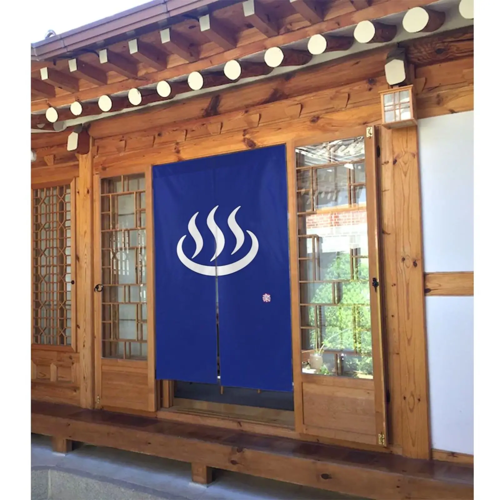 Japanese Onsen Steam Door Curtain Blue Art Decor Traditional Bath Partition for Home