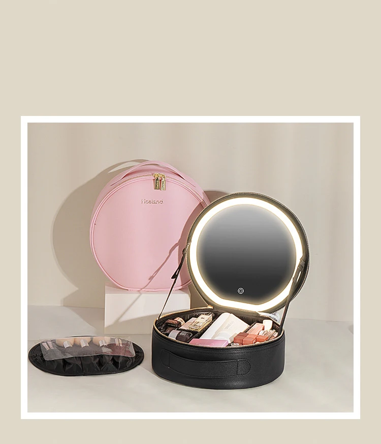 2024 New Arrival Vanity Cosmetics Case Makeup Bag Travel Organizer Make Up Makeup Box With Led Light Mirror