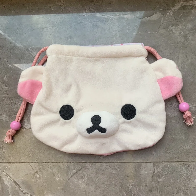 Rilakkuma Korilakkuma Plush Drawstring Bag Pouch Cartoon Anime Bear Cute Kawaii Storage Organizer Bags