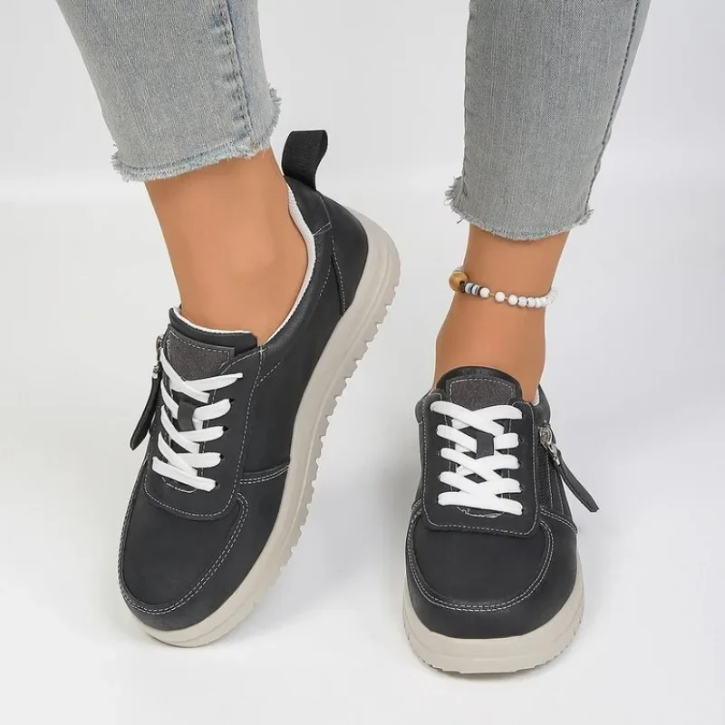 Women's Casual Platform Sneakers Metallic Glitter Lace Up Side Zipper Flat Walking Shoes Comfort Everyday Trainers for Ladies - view 6