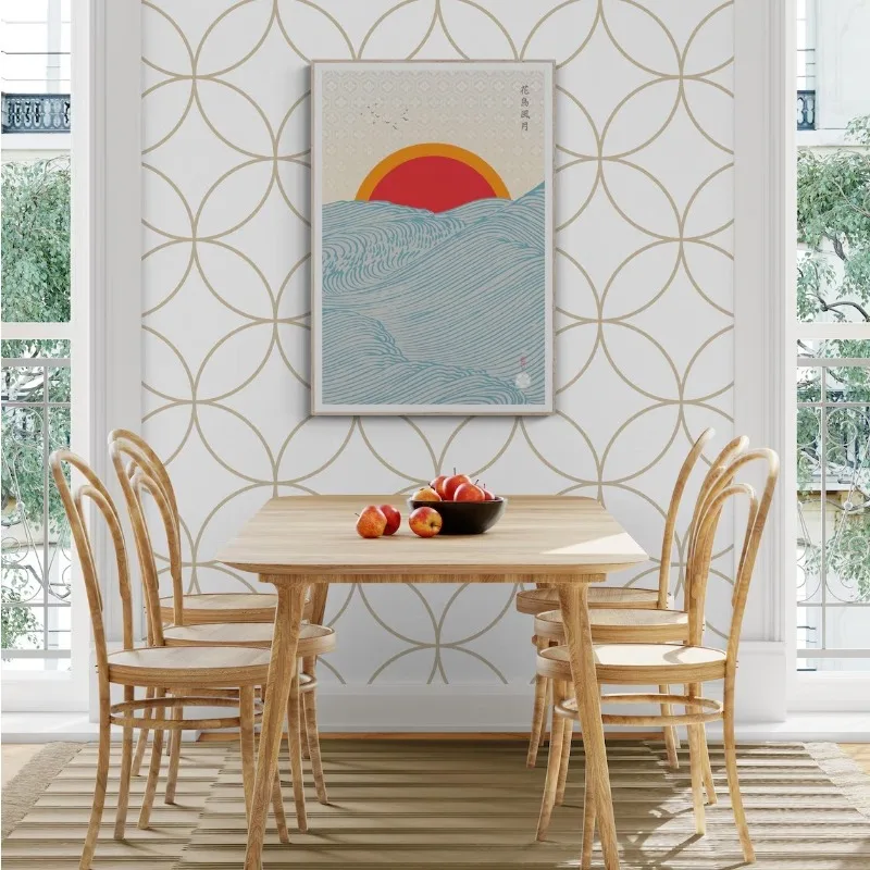 Póster de Hokusai de ondas minimalistas japonesas, pintura en lienzo de sol de ola de mar Ukiyo-e Vintage de Japón, arte de pared para sala de estar, decoración del hogar