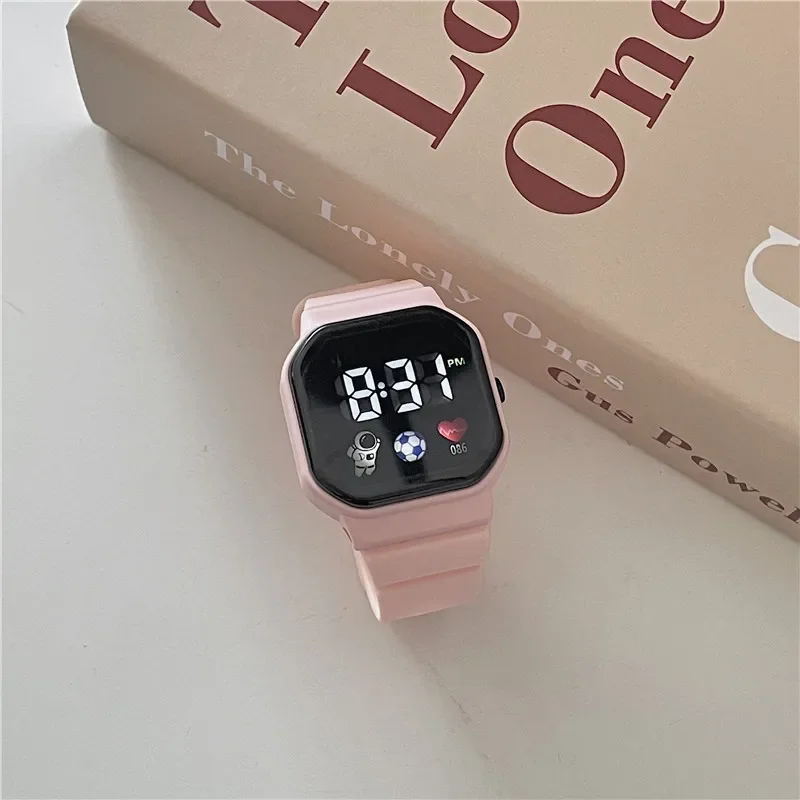 Macaron Square Quartz LED Luminous Dial Casual Wrist Watches Rubber Strap Fashionable Clock Waterproof Wristwatch for Women