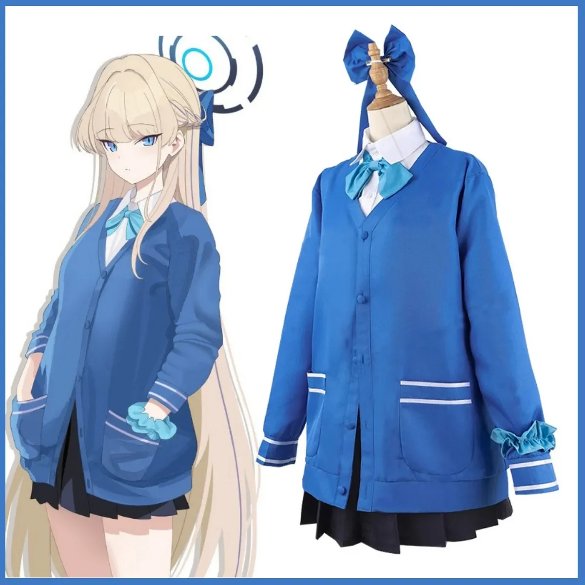 Anime Game Blue Archive Asuma Toki Cosplay Costume Wig Blue Coat JK Uniform Skirt Woman Sexy Lovely Halloween Carnival Suit