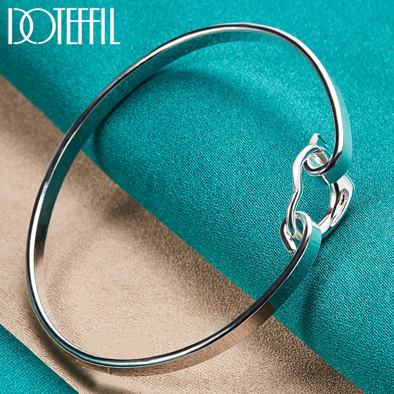 

DOTEFFIL 925 Sterling Silver Heart Open Bangle Bracelet For Woman Man Wedding Engagement Fashion Charm Party Jewelry