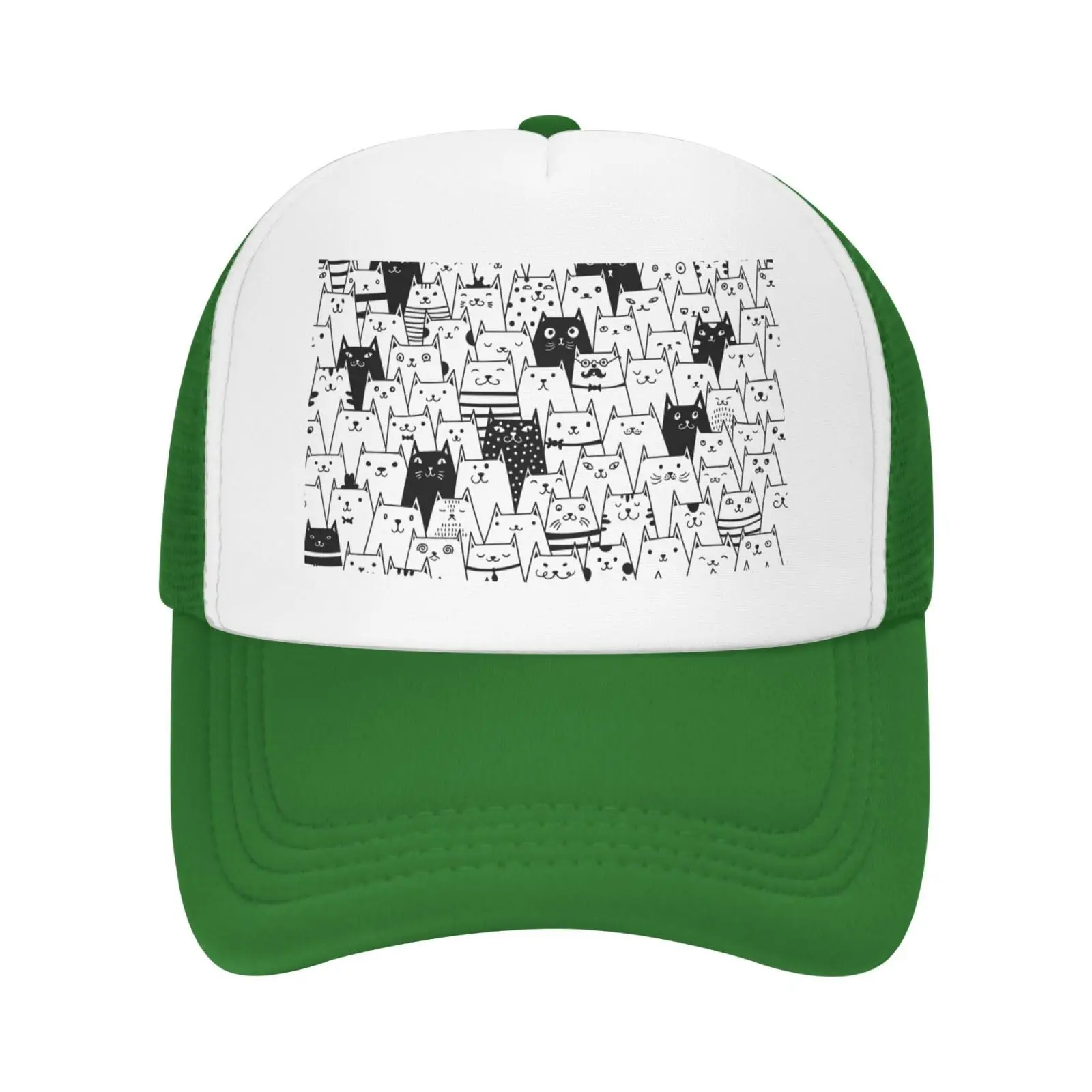 Personalized Black and White Cat Green Mesh Baseball Cap Sun Visor Hat Womens Men,Sun Hats Sport Cap Trucker Hat