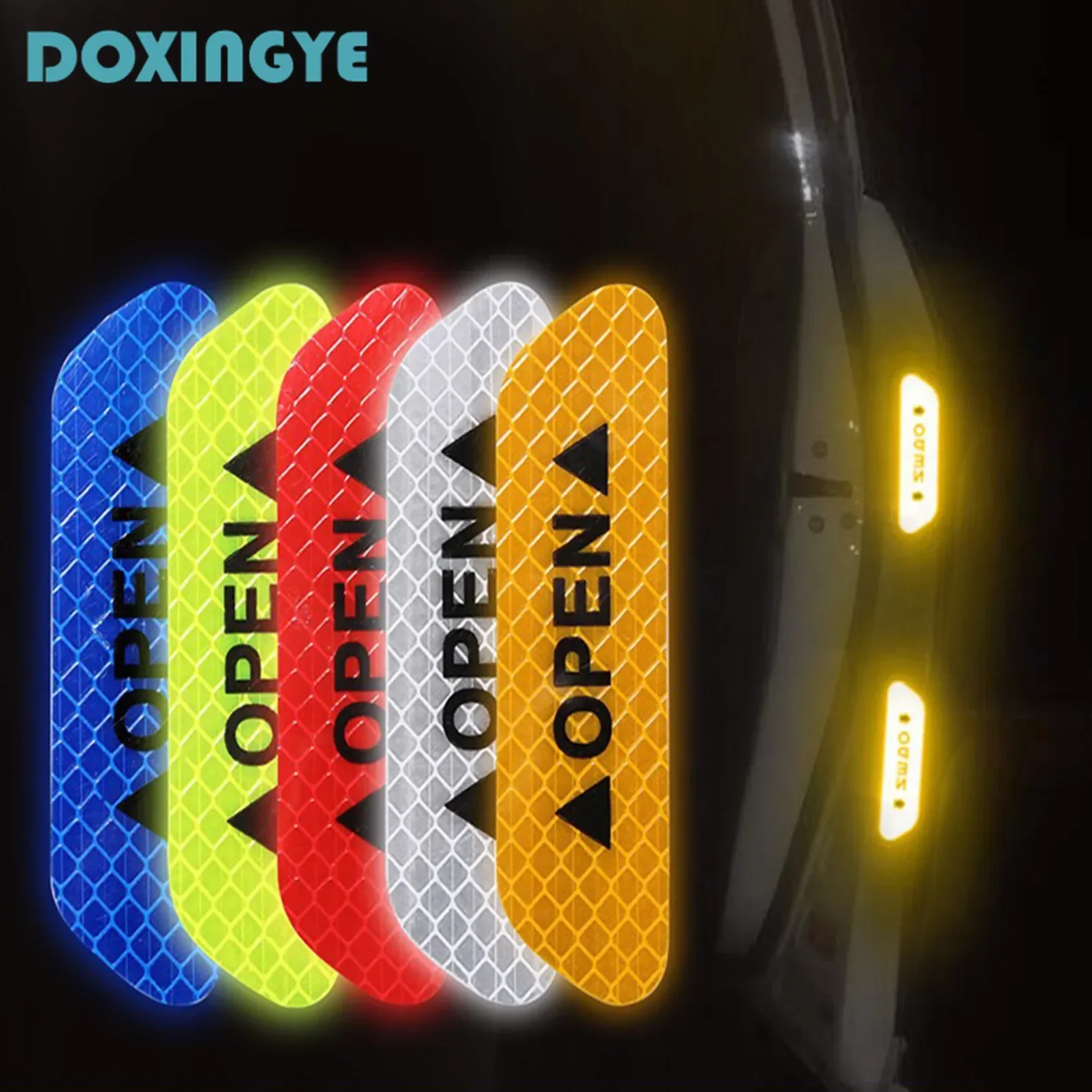 

4Pcs Car Opening Warning Reflector Car Door Reflective Decal Car Door Anti-collision Strips Car Accessories Reflector Sticker