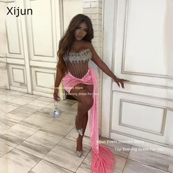 Xijun Sexy Velvet Mini Evening Dresses Crystal Beads Prom Dresses Birthday Party Dresses For Black Girls Cocktail Dresses Club