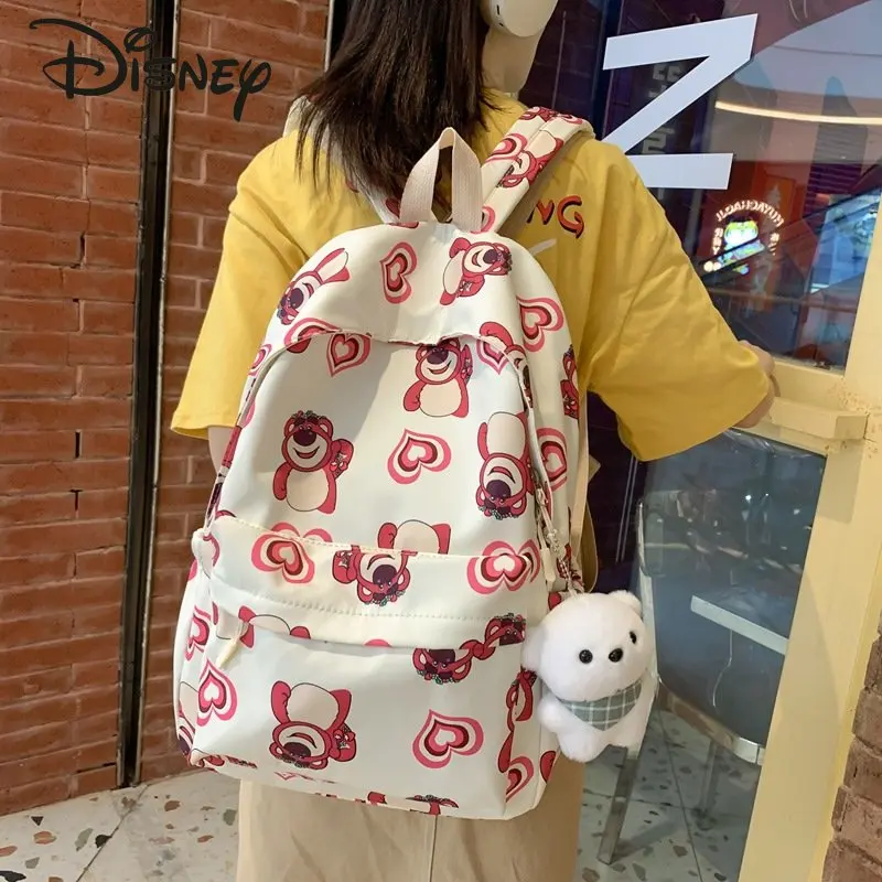 Disney Strawberry Bear New Girls' Backpack Fashion High Quality Student School Bag Cartoon Leisure Women's Travel Backpack