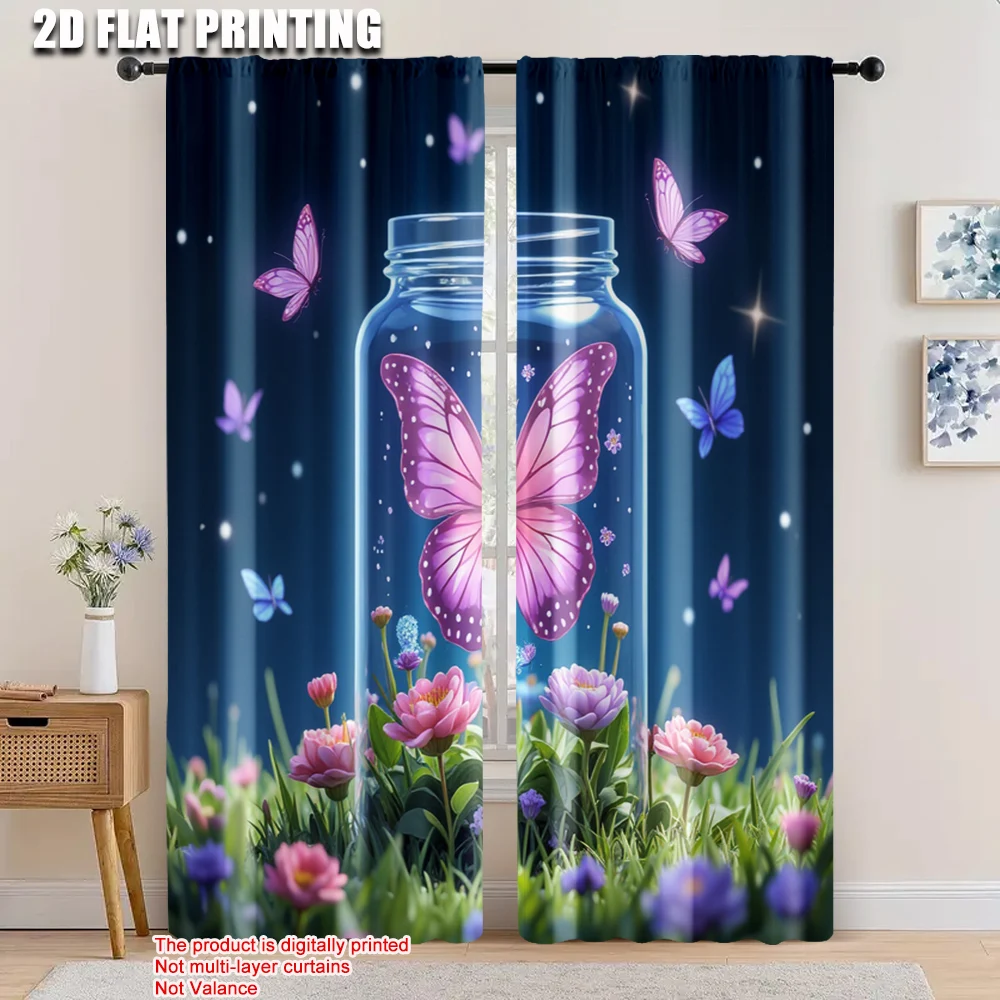 

2pcs, 2D flat printing Curtain Butterfly and bottle Protecting Privacy Birthday Party Suitable for Holiday Parties, Home Decor