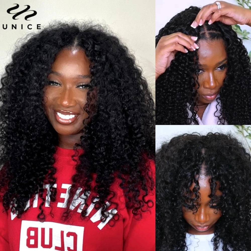 Unice Hair Jerry Curly V Part Wig 100% Human Hair Wig With Seamless Edge Upgrade U Part Wig EasiContour Upgrade V-Part Wig