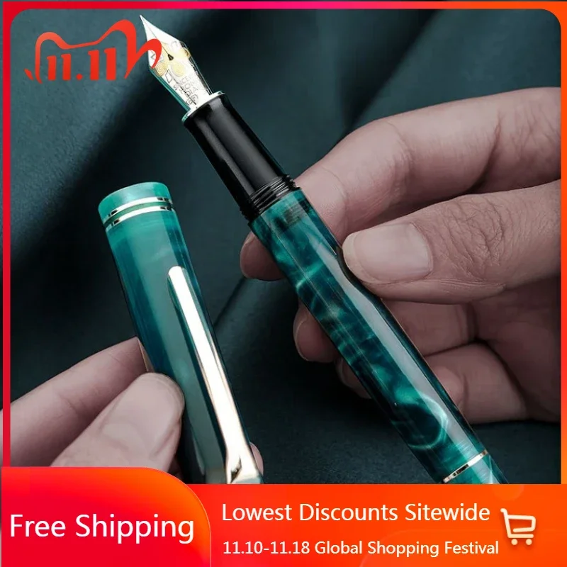 

New Hongdian N2 Green Resin Fountain Pen EF F M 0.38 0.5 0.7MM Fine Nib Financial School Ink Pens Office Supplies Stationery