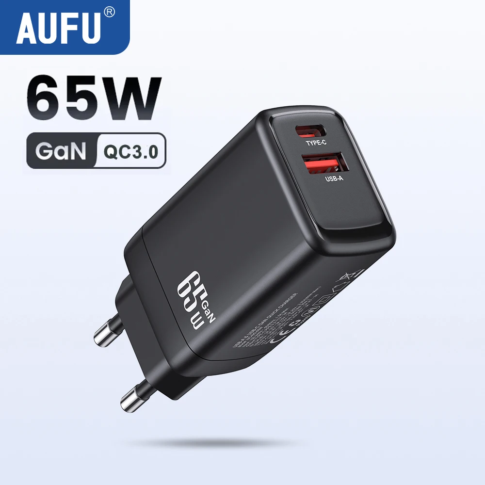 

AUFU 65W GaN Charger Quick Charge 4.0 3.0 Type C PD USB Charger for iPhone Samsung Fast Charger For MacBook Laptop PD Charger