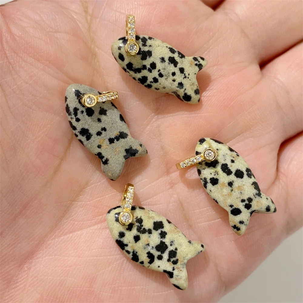 2PCS Fish Shape Stone Pendant Natural Amethyst Opal Turquoise Malachite Healing Charms For Jewelry Making DIY Necklace Earrings - view 5
