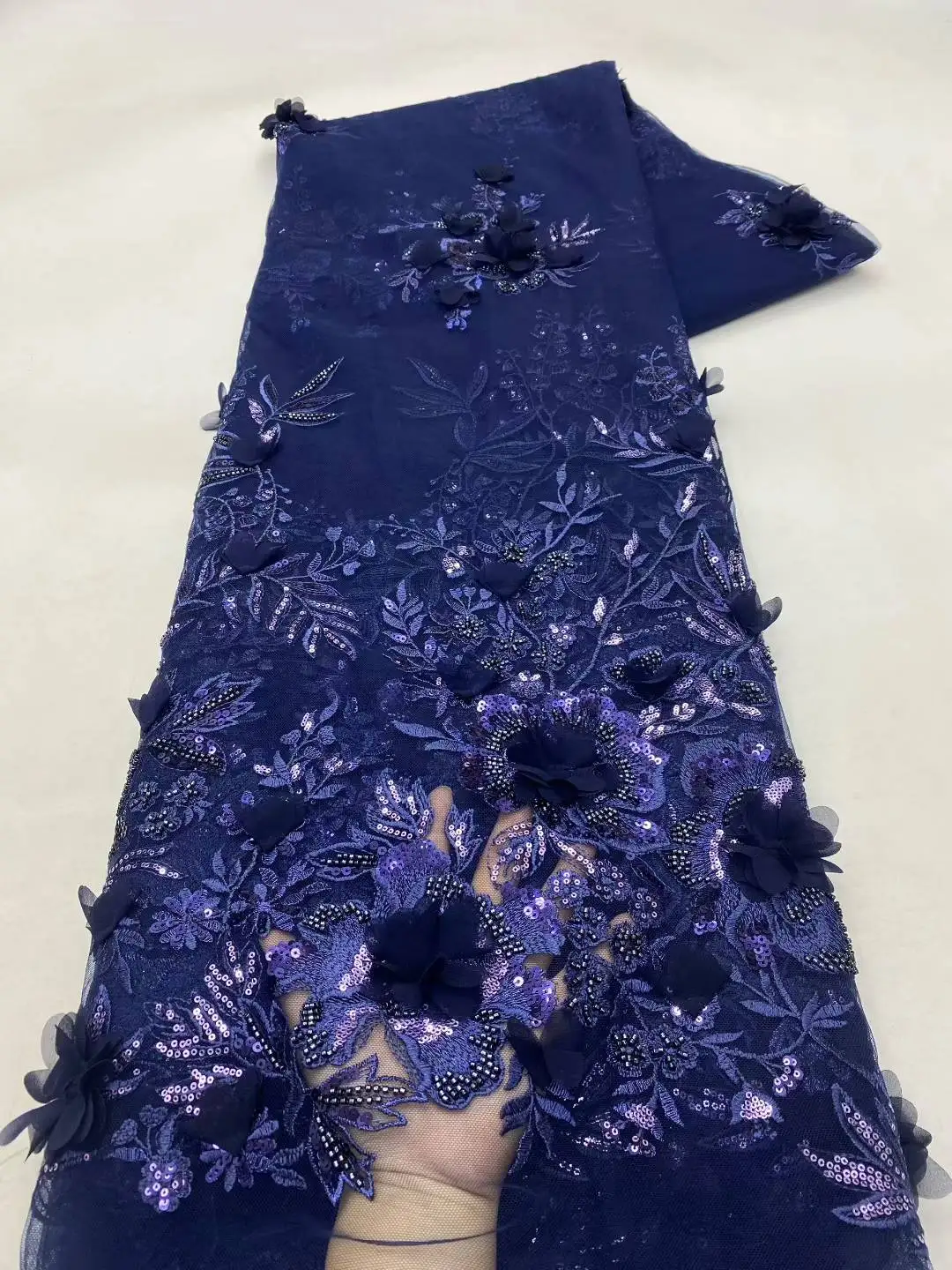 

2025 модная французская сетка с 3D цветами, вышивка бисером, кружевная ткань с блестками, африканская нигерийская ткань для шитья свадебного платья